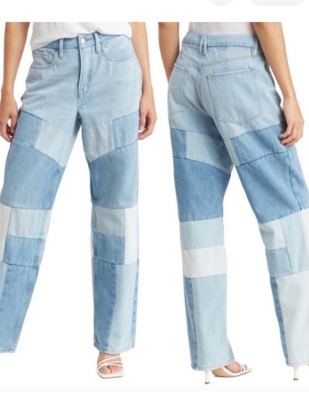 Good American 90s Straight Leg Patchwork Jeans Blue Size 25